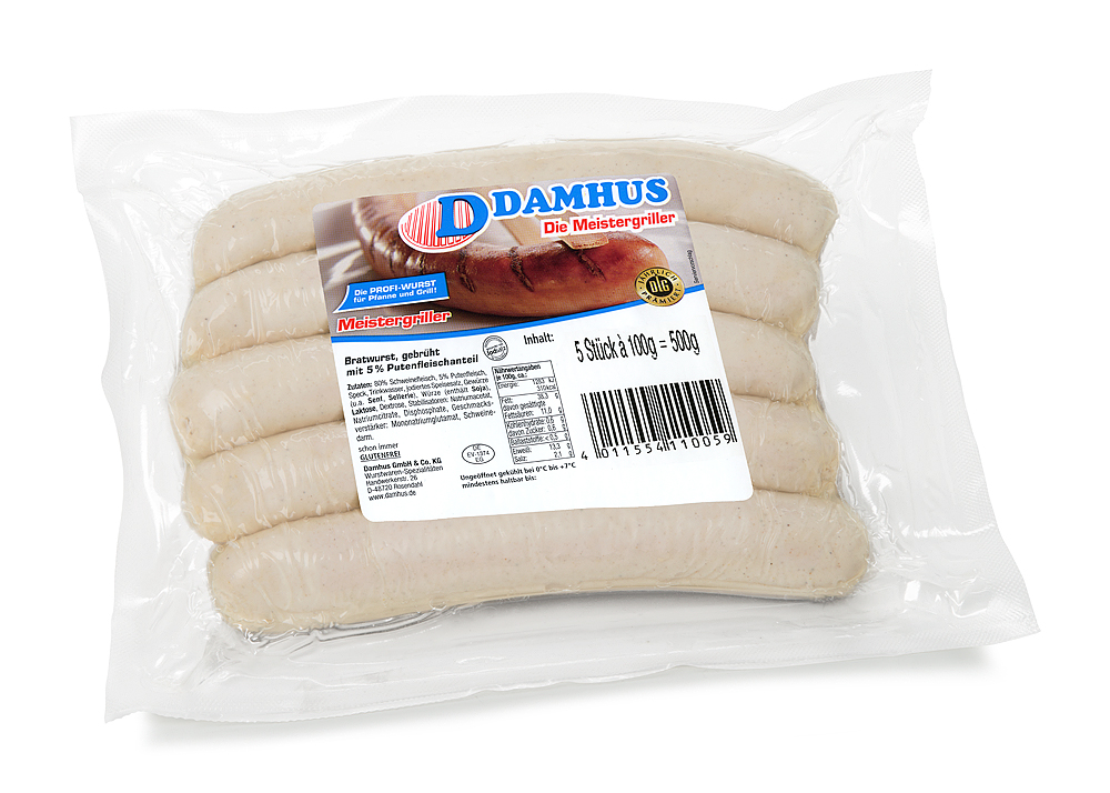 Damhus Bratwurst, 5x100g, past., Naturdarm