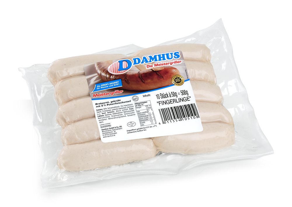 Damhus Bratwurst "Fingerlinge" 10x50g, past., Naturdarm 