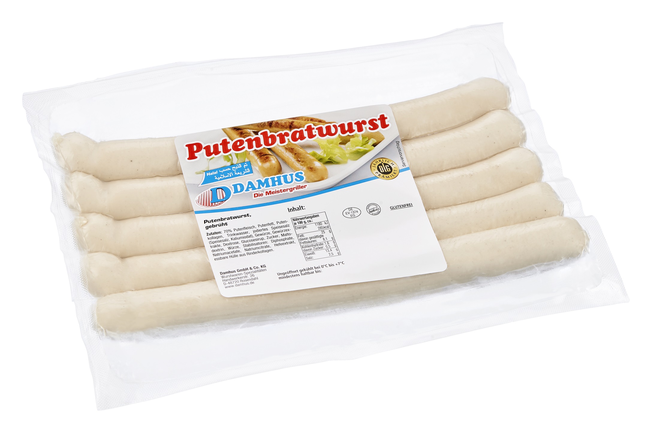 Damhus Putenbratwurst, 5x100g, EWS-Hülle