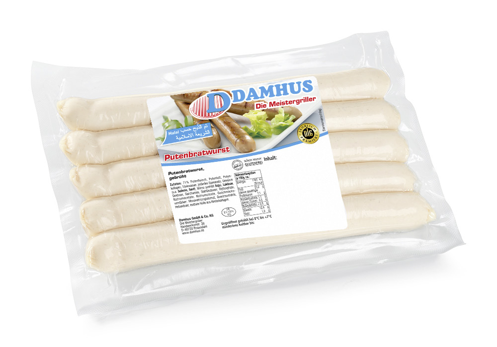 Damhus Putenbratwurst, 5x100g, EWS-Hülle