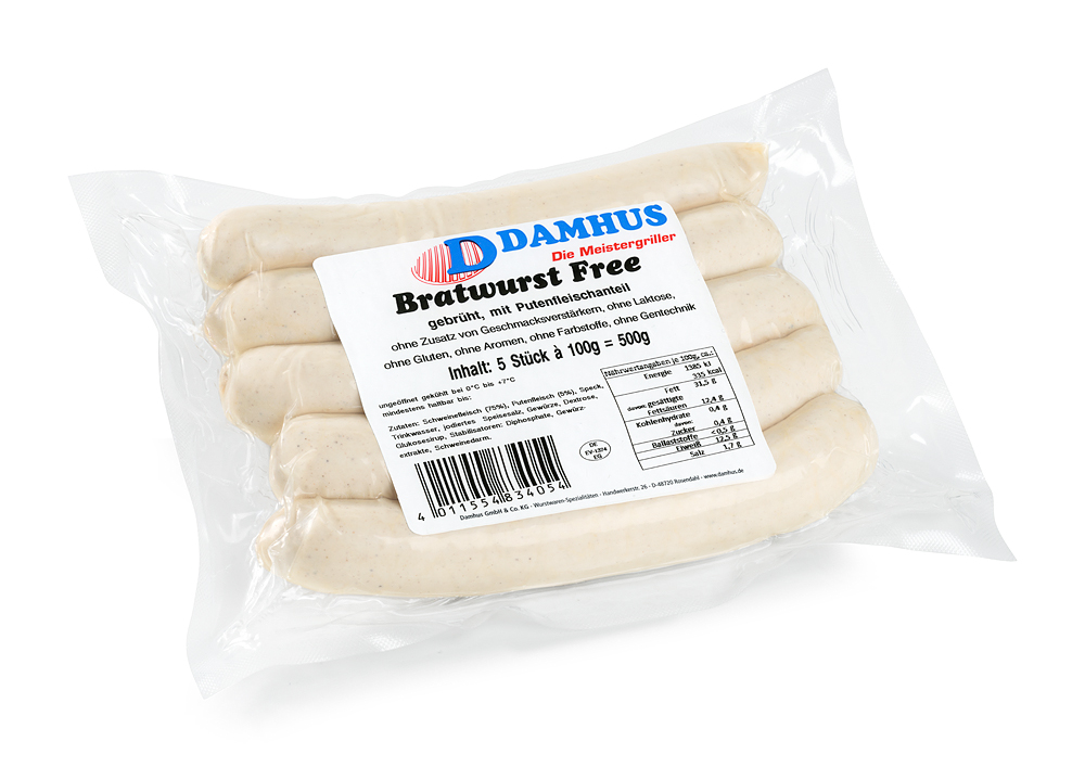 Damhus Bratwurst "FREE", 5x100g, (CLEAN LABEL) 