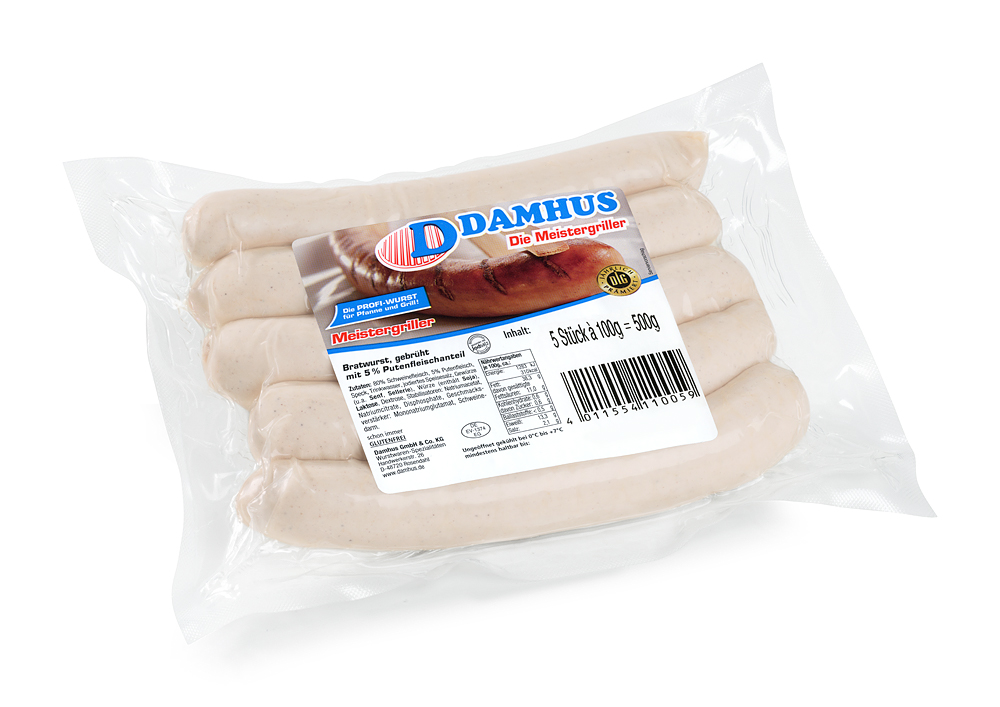 Damhus Bratwurst, 5x100g, past., Naturdarm